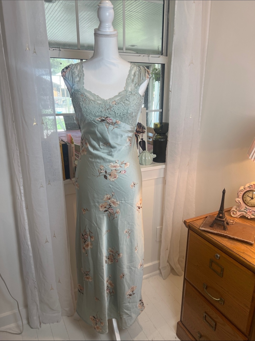 Sage Green Floral Lace Slip Dress size XS.